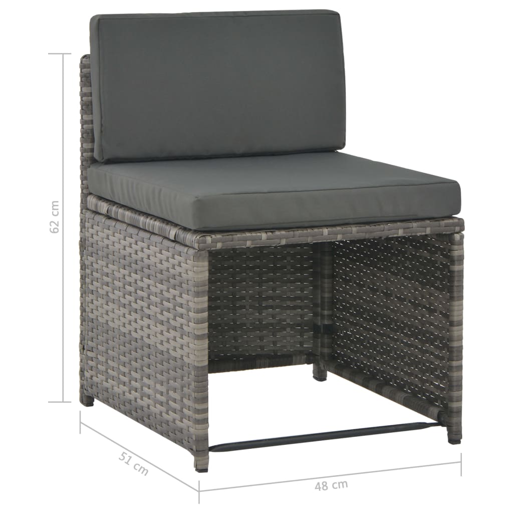 Set da Pranzo per Esterni 7 pz con Cuscini in Polyrattan Grigio