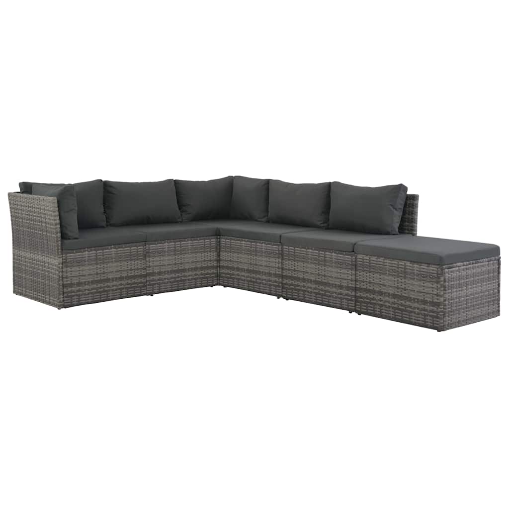 Set Divani da Giardino 4 pz con Cuscini in Polyrattan Grigio