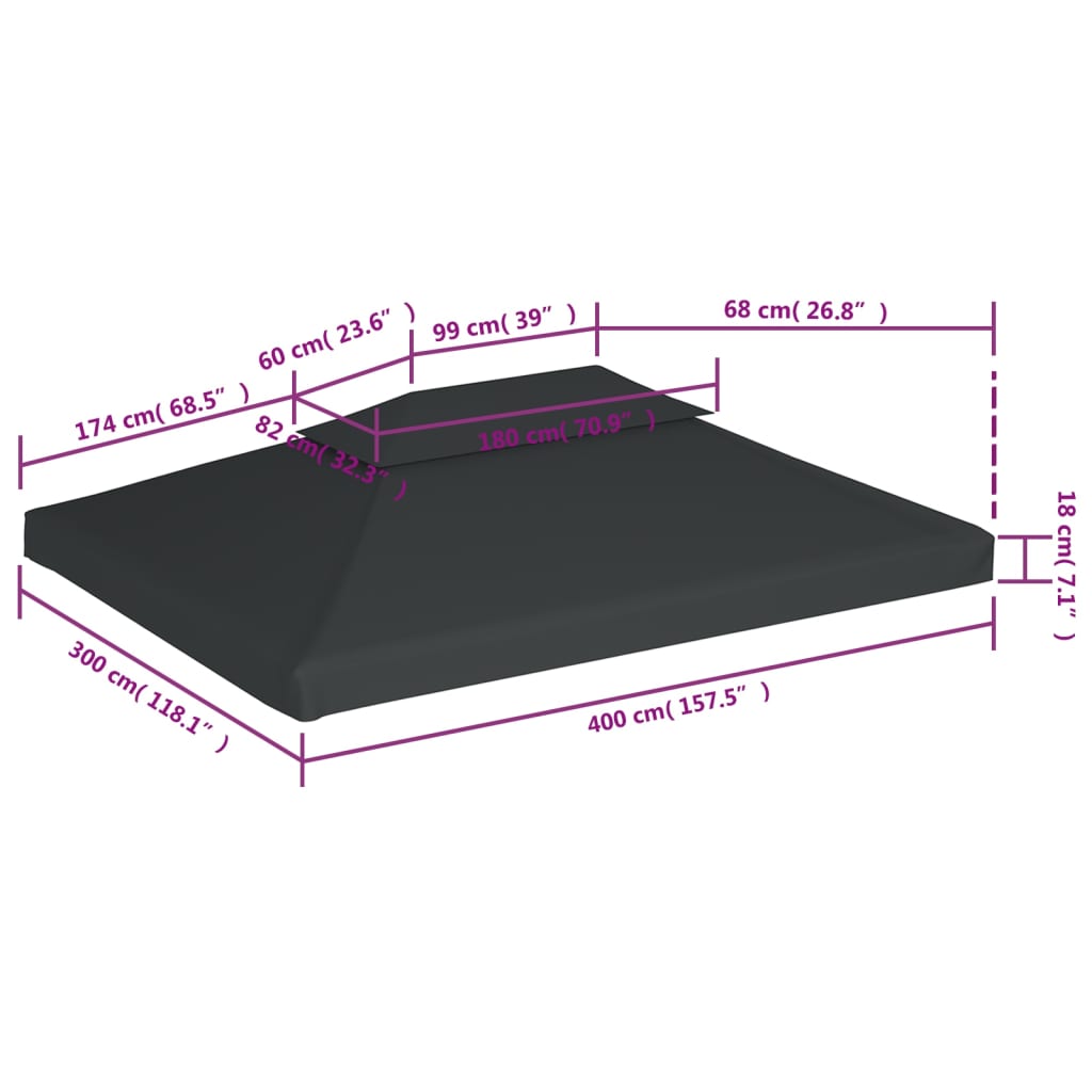 Copertura Superiore per Gazebo a 2 Strati 310g/m²4x3m Antracite