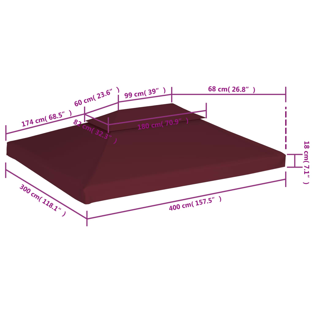 Copertura Superiore per Gazebo a 2 Strati 310g/m² 4x3m Bordeaux