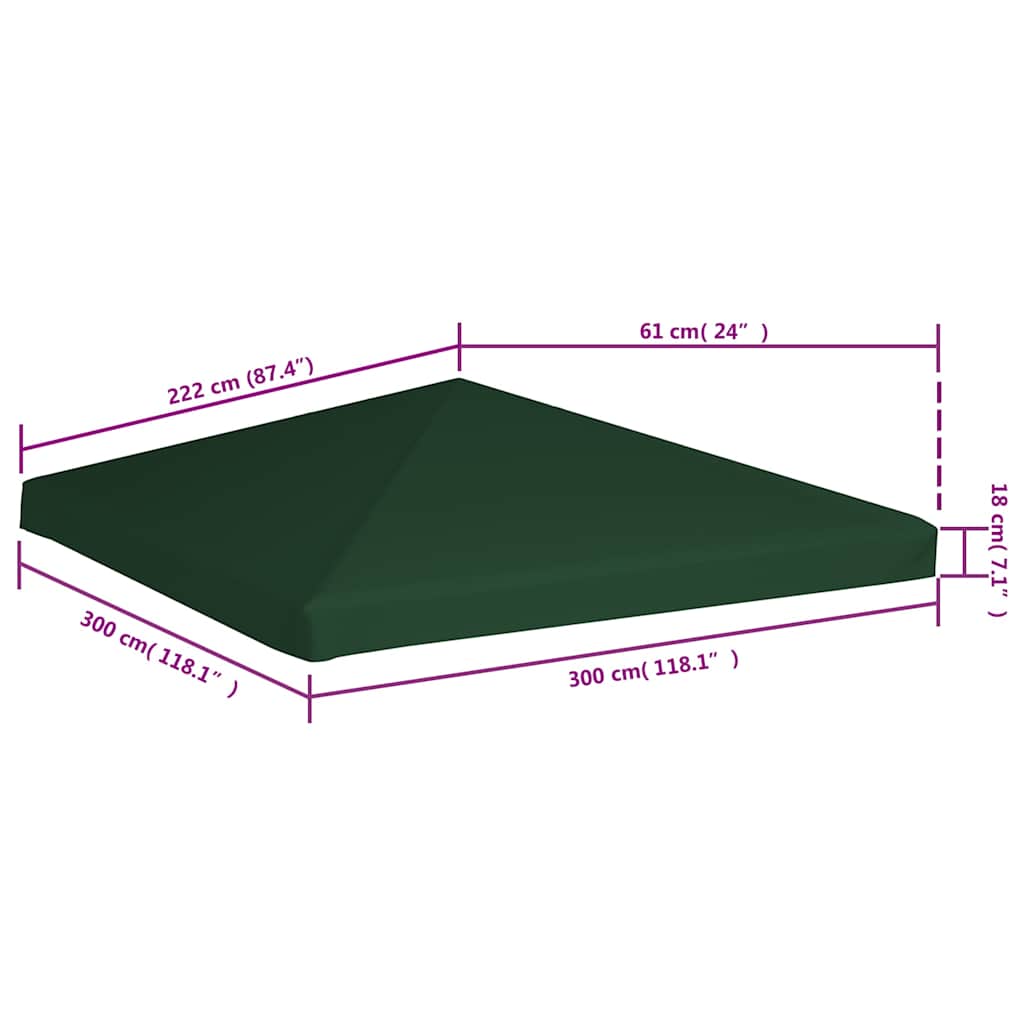 Copertura Superiore per Gazebo 310 g/m² 3x3 m Verde