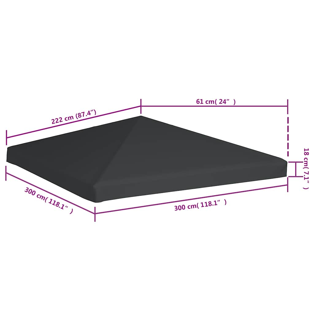 Copertura Superiore per Gazebo 310 g/m² 3x3 m Grigio