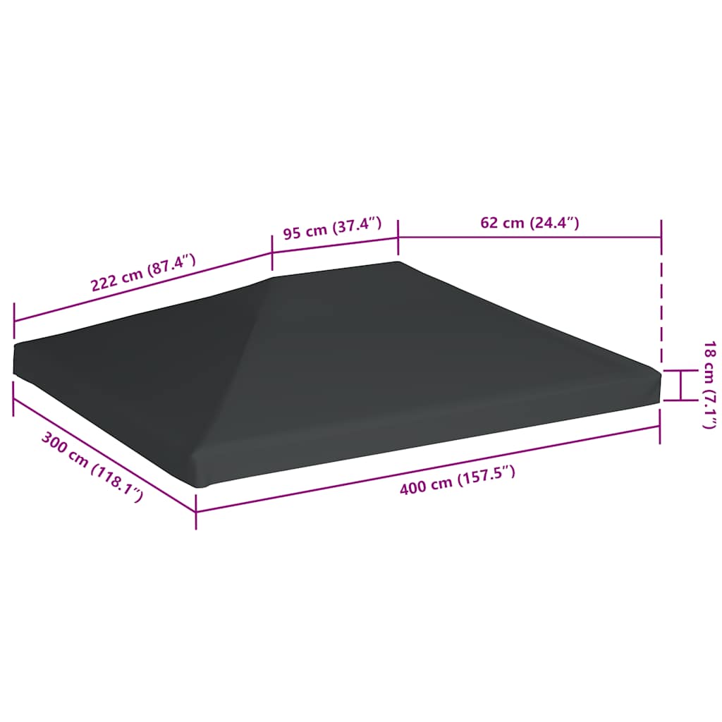 Copertura Superiore per Gazebo 310 g/m² 4x3m Grigia