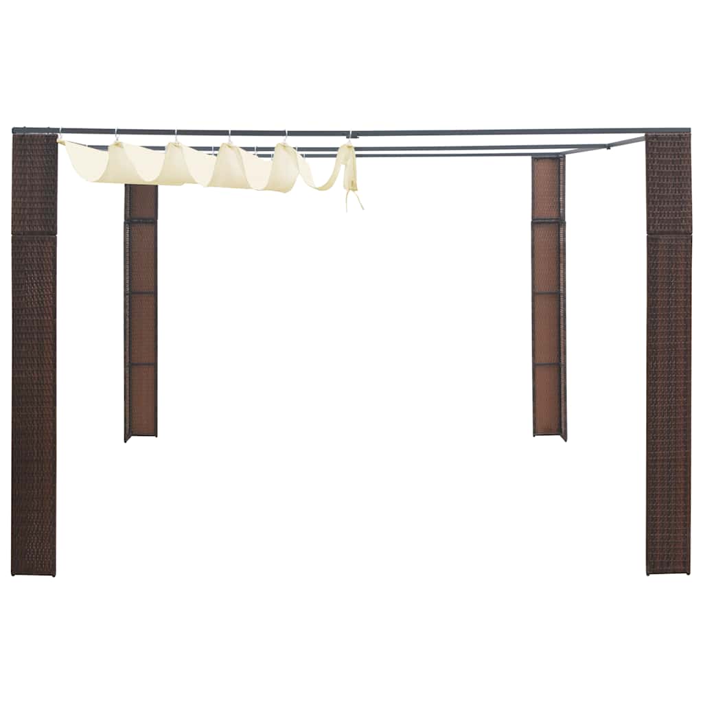 Gazebo con Tetto in Polyrattan 300x300x220cm Marrone e Crema