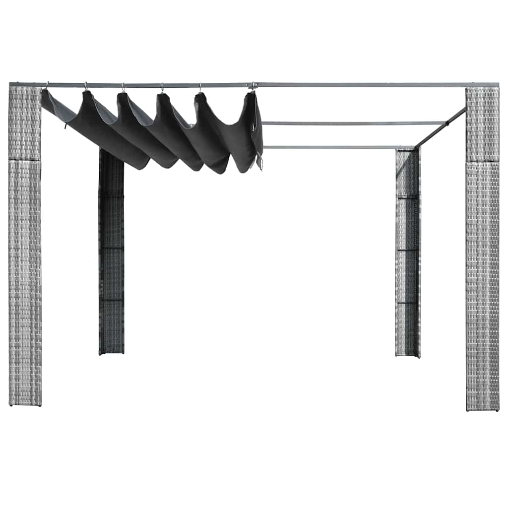 Gazebo con Tetto in Polyrattan 300x300x220cm Grigio e Crema