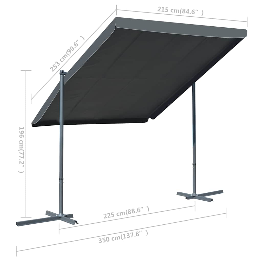 Gazebo con Tetto Retrattile Inclinabile 350x253x196cm Antracite