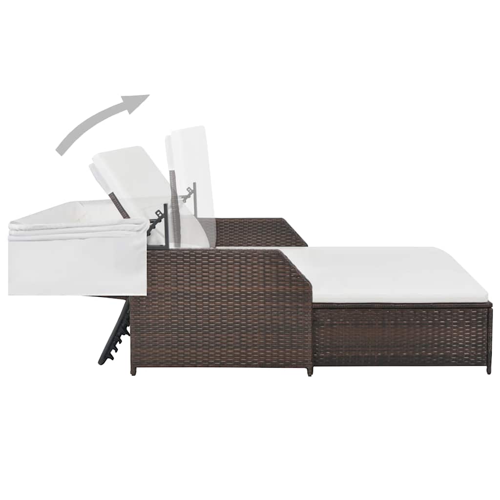 Lettino Prendisole 2 Posti con Tettuccio in Polyrattan Marrone
