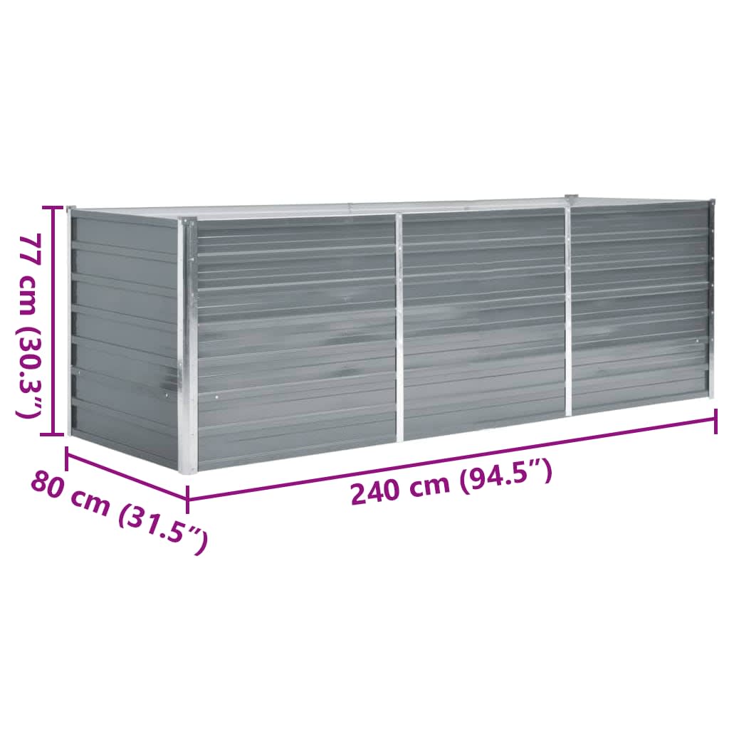 Letto Rialzato da Giardino Acciaio Zincato 240x80x77 cm Grigio