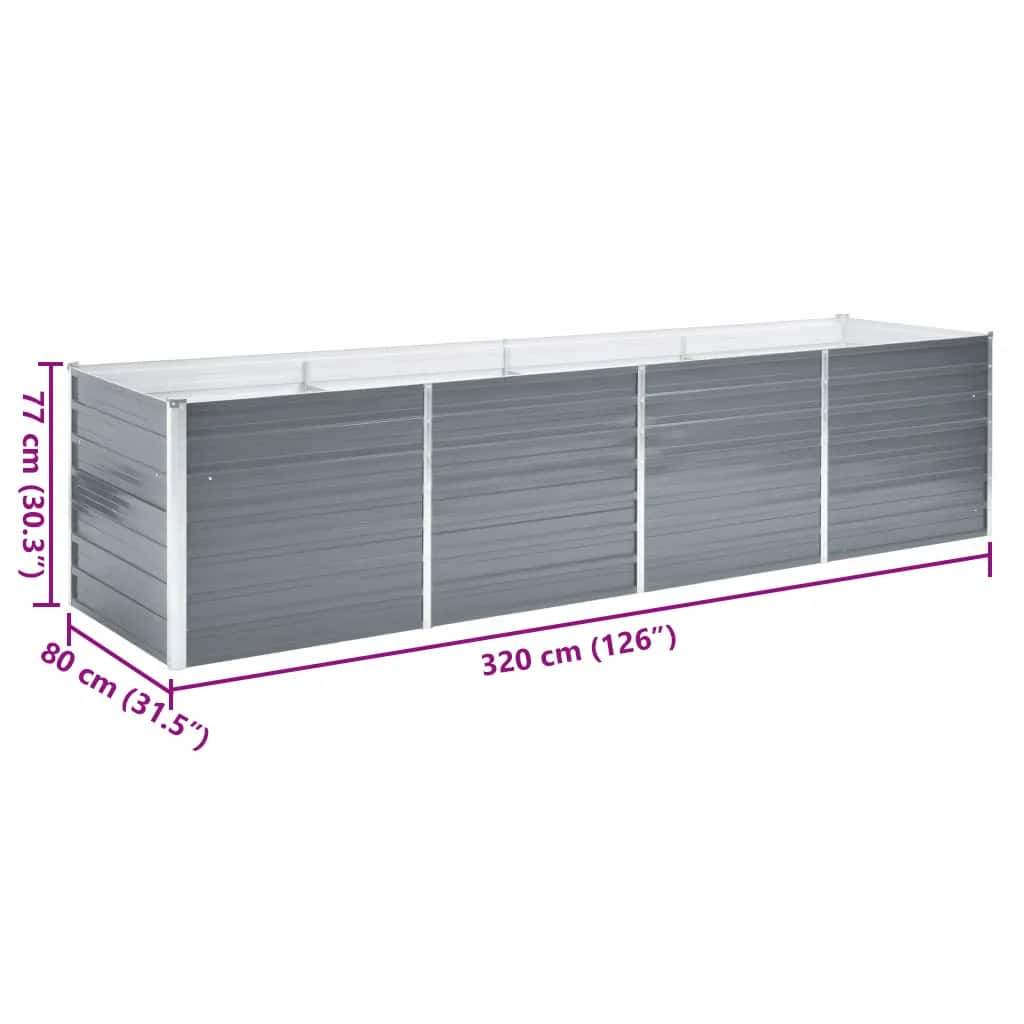 Letto Rialzato Giardino in Acciaio Zincato 320x80x77 cm Grigio