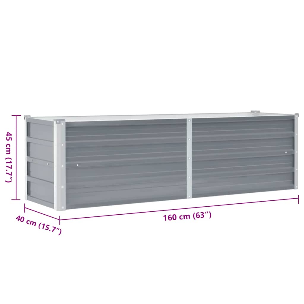 Letto Rialzato Giardino in Acciaio Zincato 160x40x45 cm Grigio