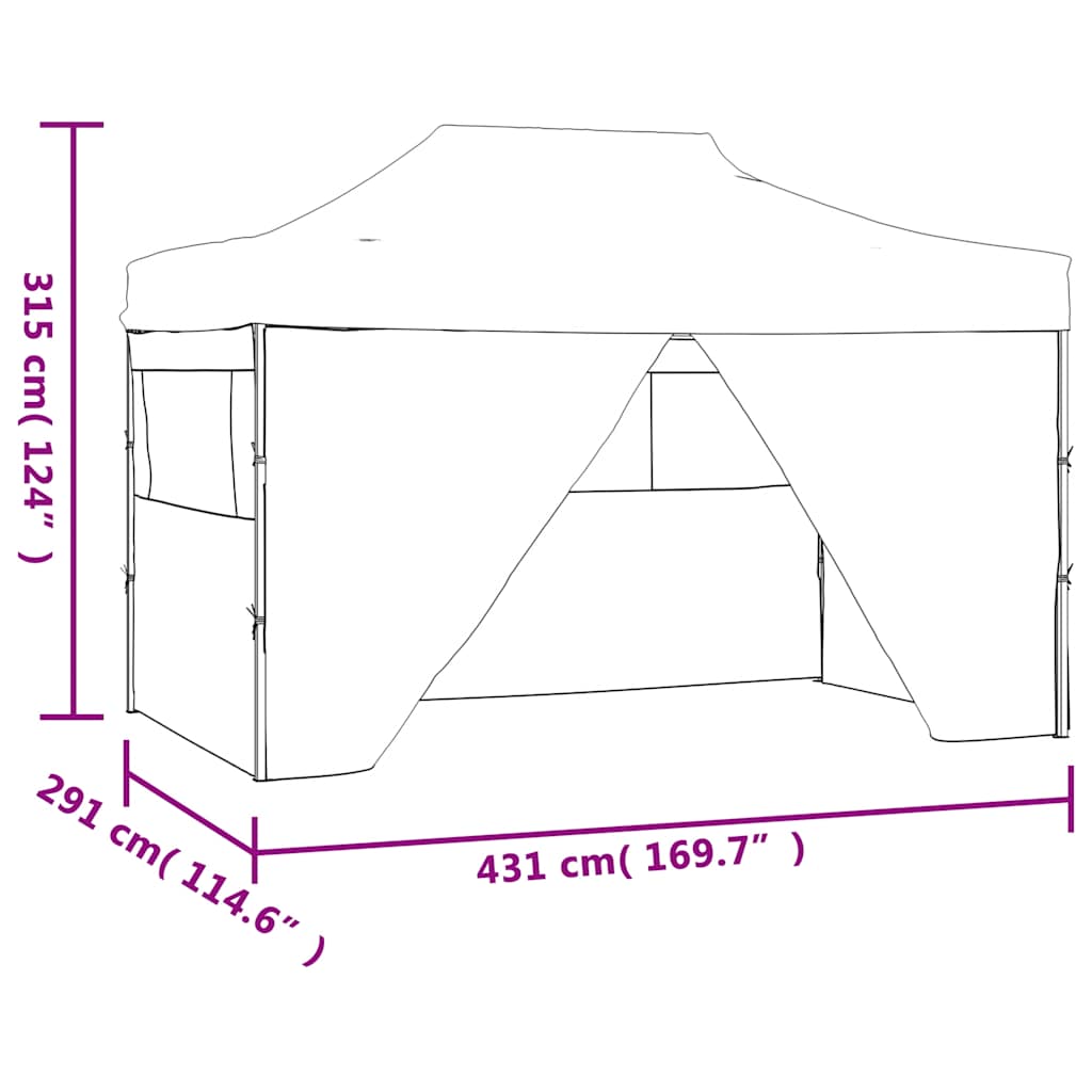 Tenda Pieghevole Pop-Up 4 Pareti Laterali 3x4,5 m Antracite