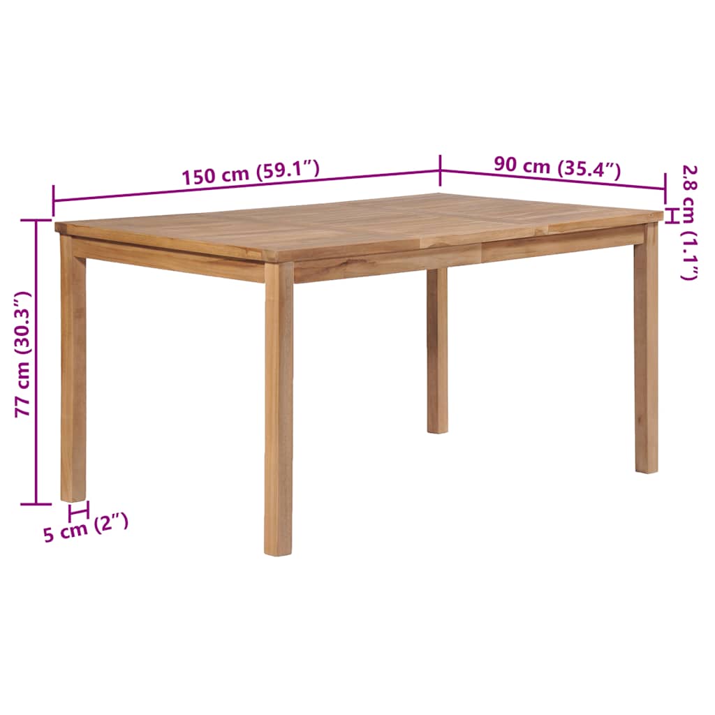 Tavolo da Giardino 150x90x77 cm in Legno Massello di Teak