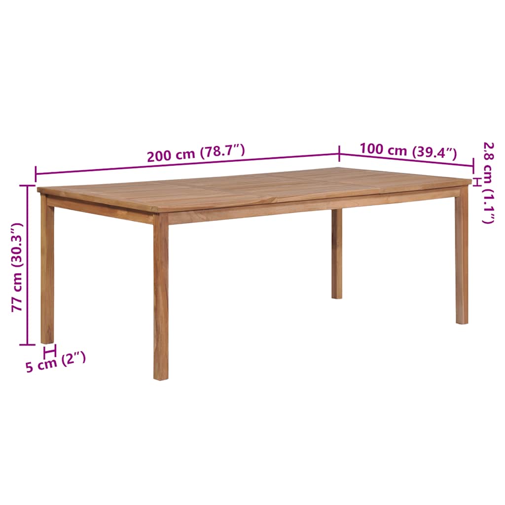 Tavolo da Giardino 200x100x77 cm in Legno Massello di Teak