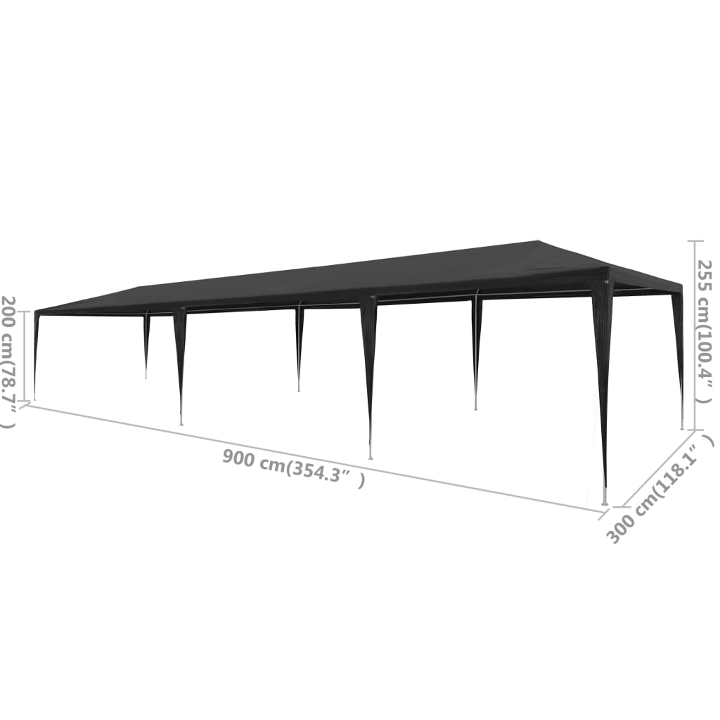 Tenda per Feste 3x9 m in PE Antracite