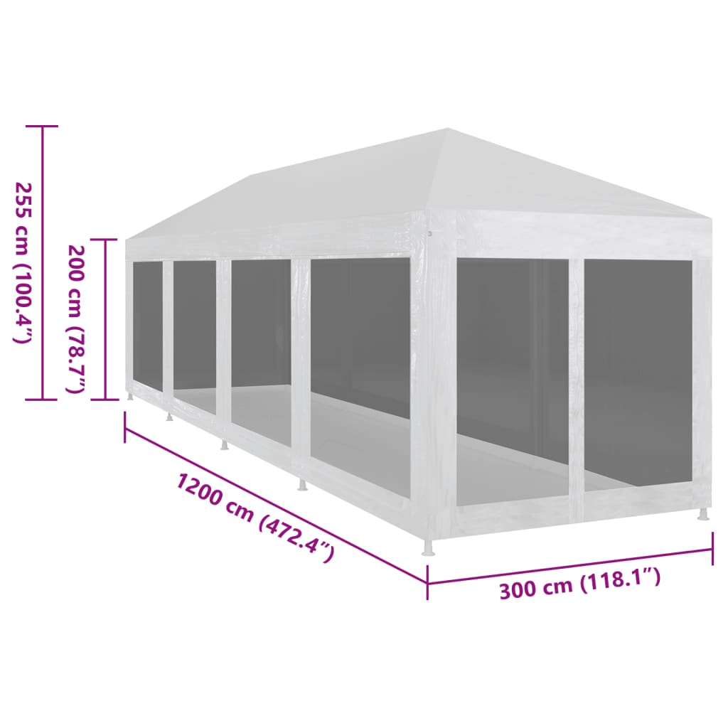 Tenda per Feste con 10 Pareti in Rete 12x3 m