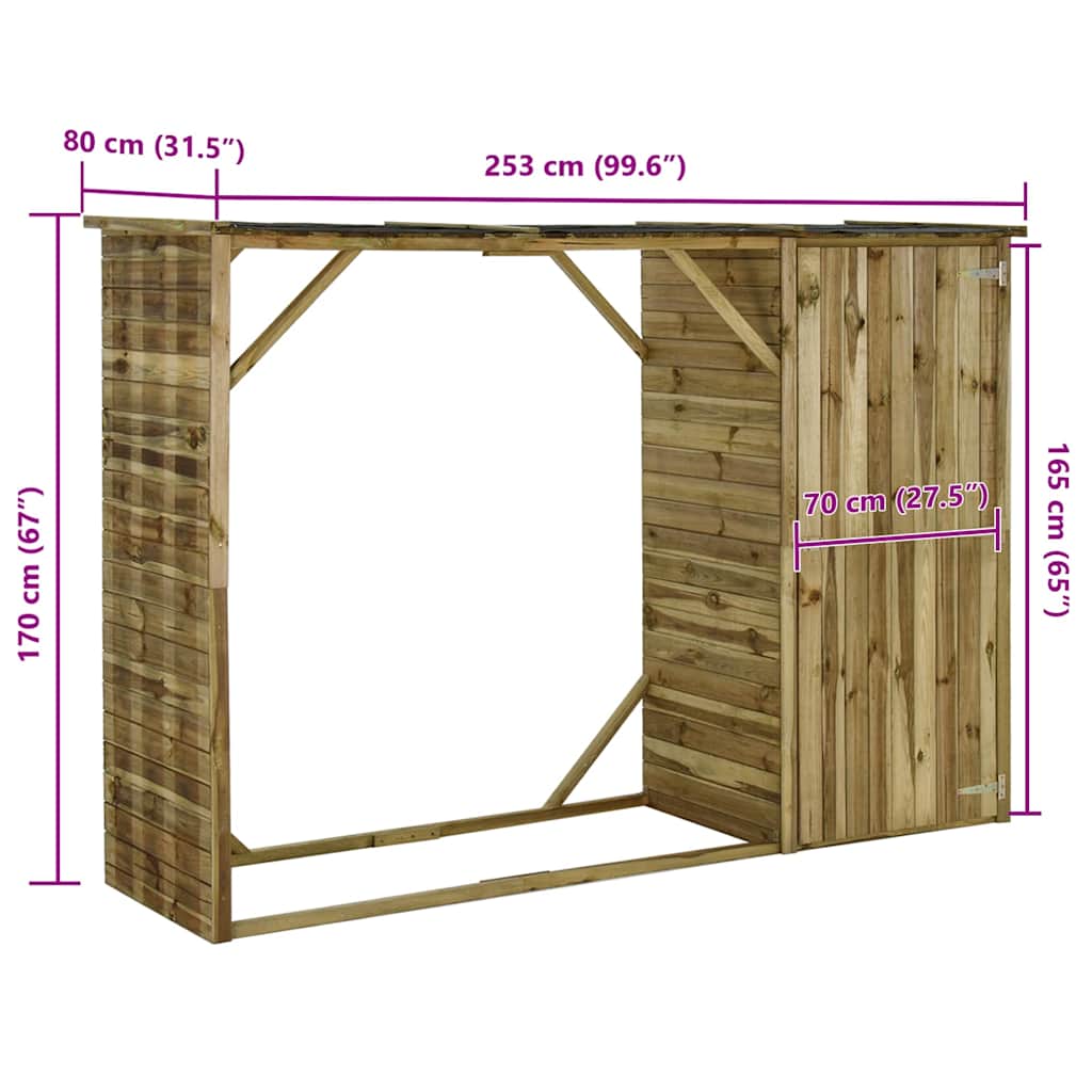 Capanno Legna Giardino in Pino 253x80x170 cm