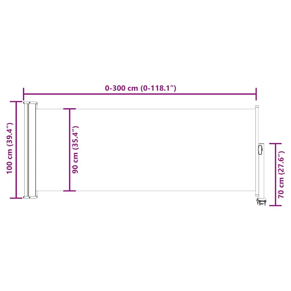 Tenda da Sole Laterale Retrattile 100 x 300 cm Nera