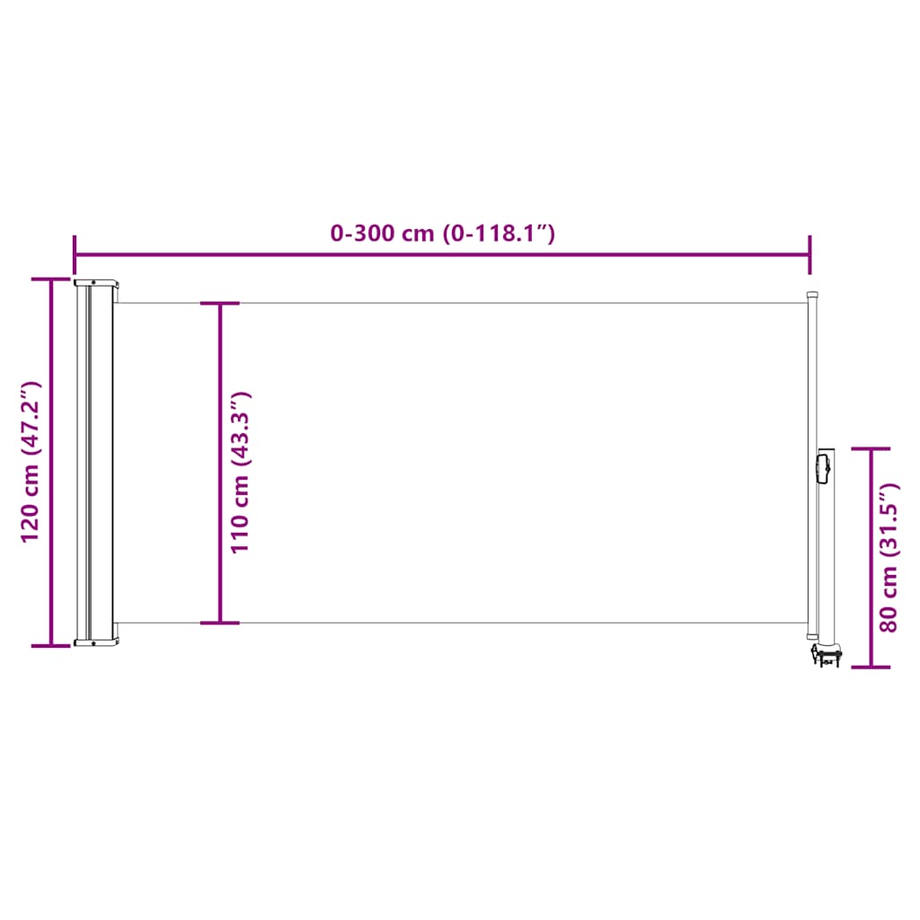Tenda da Sole Laterale Retrattile 120 x 300 cm Nera