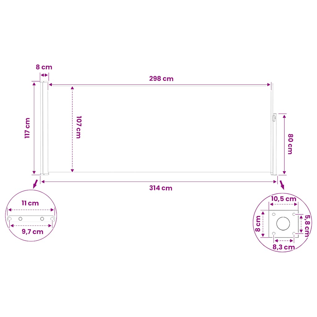 Tenda da Sole Laterale Retrattile 117x314 cm Rossa