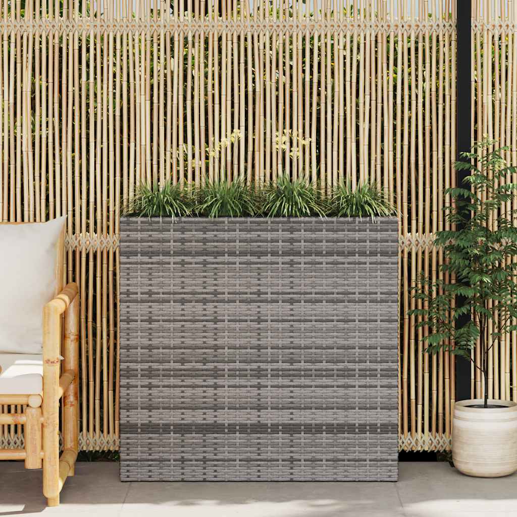 Letto Rialzato da Giardino con 4 Vasi in Polyrattan Grigio