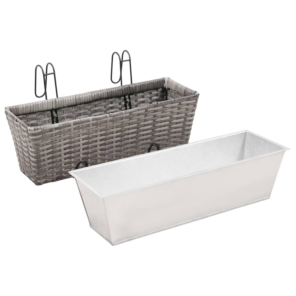 Letti Rialzati da Balcone 2 pz 50 cm Grigio in Polyrattan