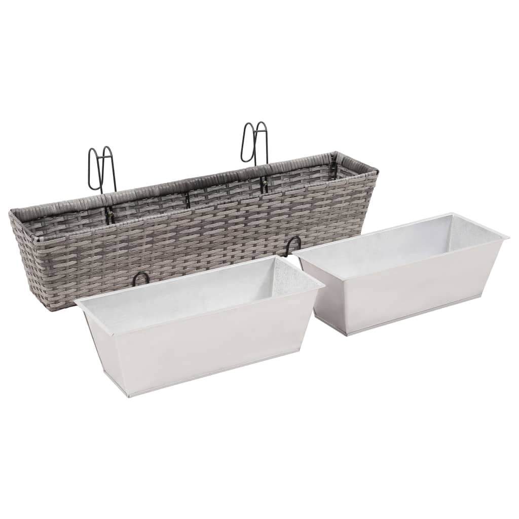 Letti Rialzati da Balcone 2 pz 80 cm Grigio in Polyrattan