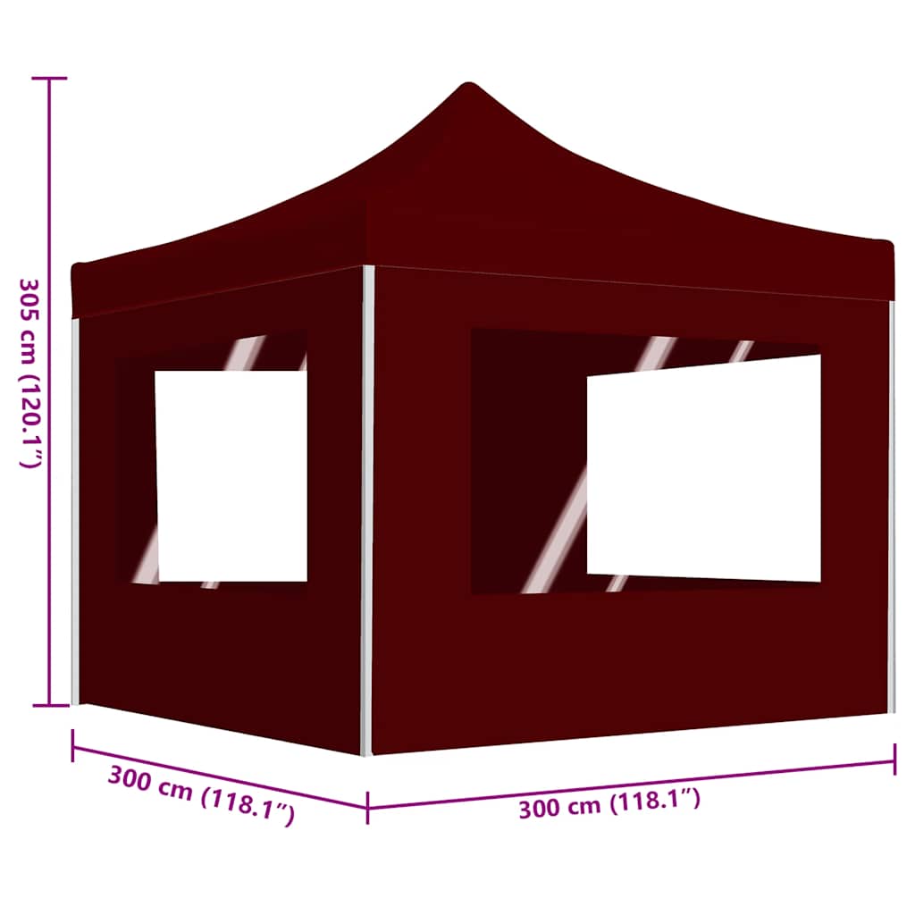 Gazebo Pieghevole in Alluminio con Pareti 3x3 m Rosso Vino
