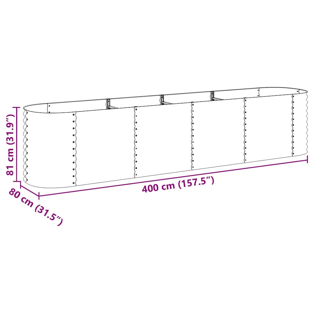 Letto Rialzato Giardino 400x80x81 cm in Acciaio Zincato Grigio