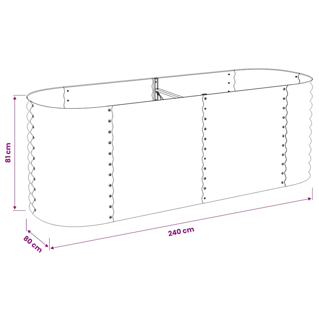 Letto Rialzato Giardino 240x80x81 cm in Acciaio Zincato Grigio
