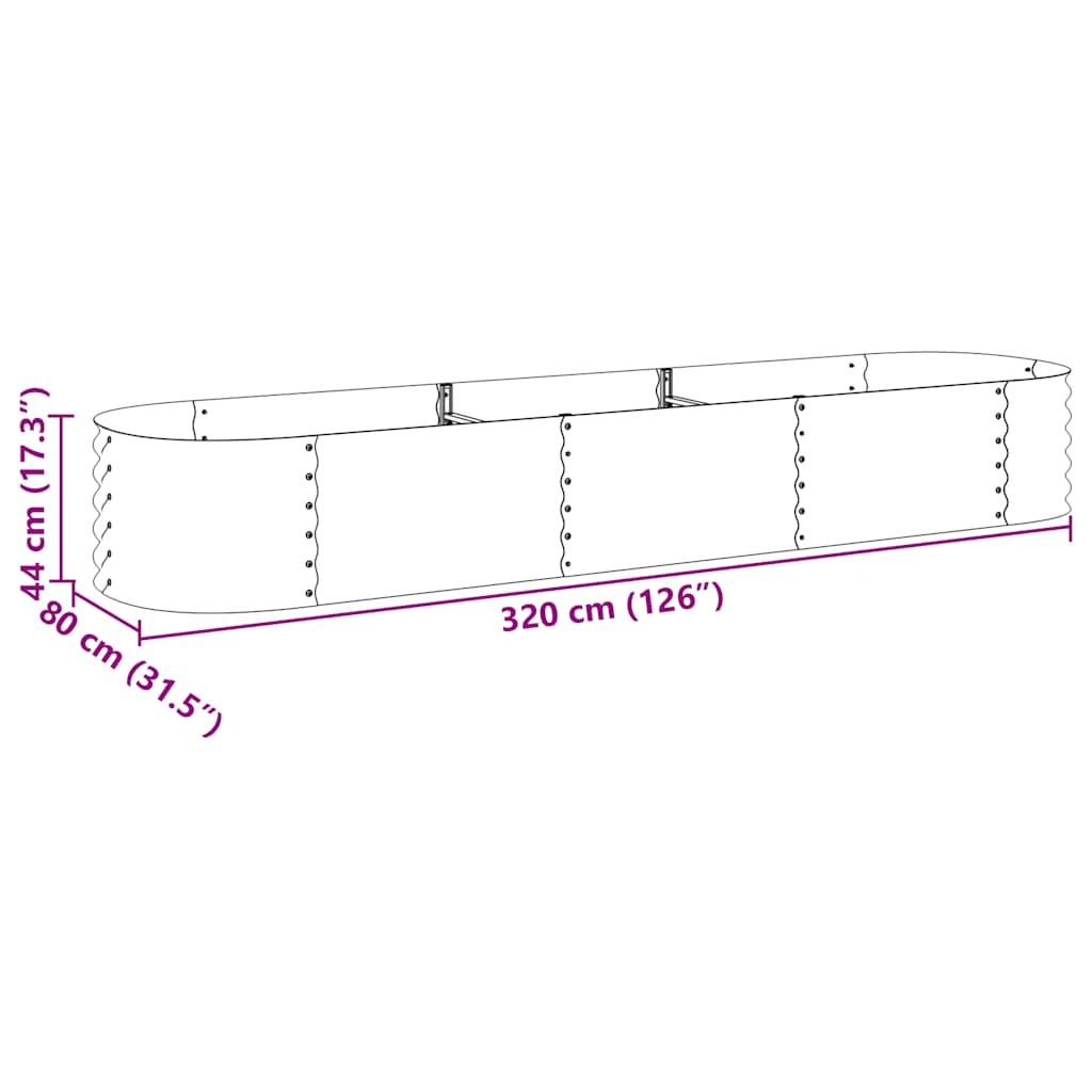 Letto Rialzato Giardino 320x80x44 cm in Acciaio Zincato Grigio