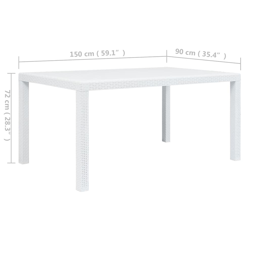 Tavolo da Giardino Bianco 150x90x72 cm in Plastica Stile Rattan