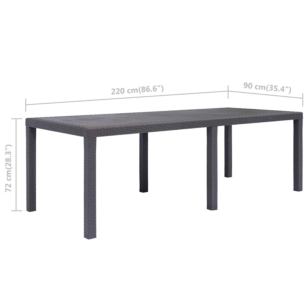 Tavolo da Giardino Marrone 220x90x72 cm Plastica Stile Rattan