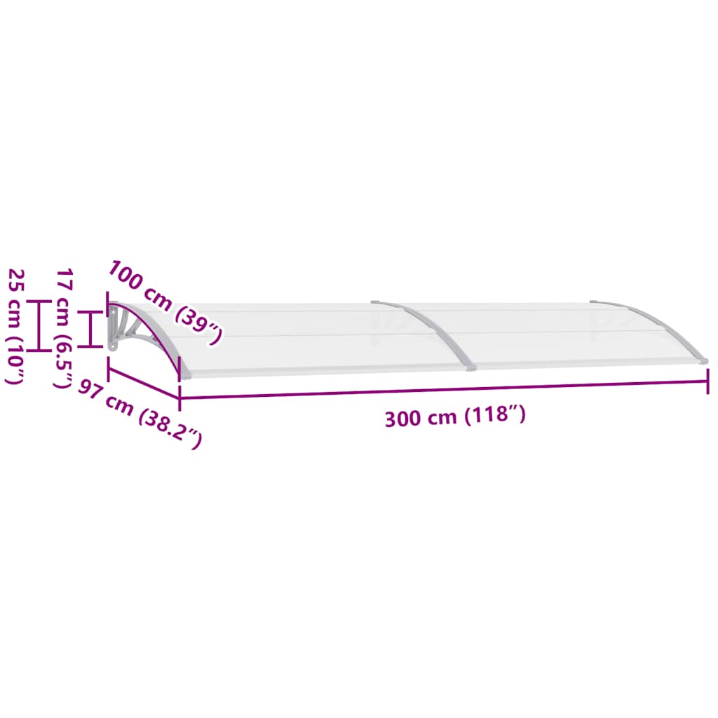 Pensilina per Porta Grigia 300x100 cm in PC