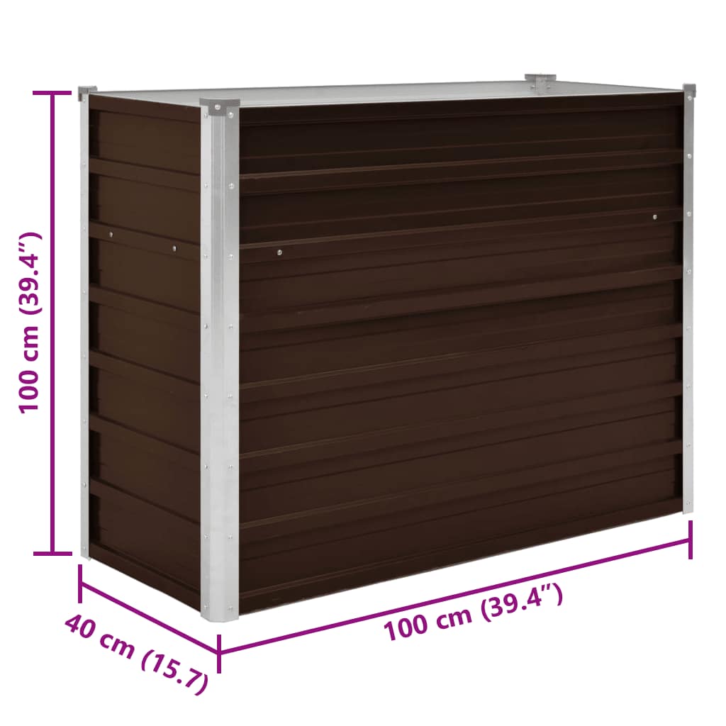 Letto Rialzato Giardino Marrone 100x40x77 cm in Acciaio Zincato