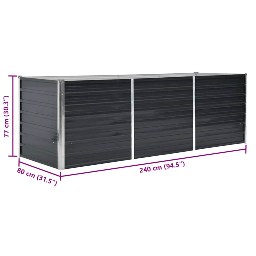 Fioriera per Giardino Antracite 240x80x77 cm in Acciaio Zincato