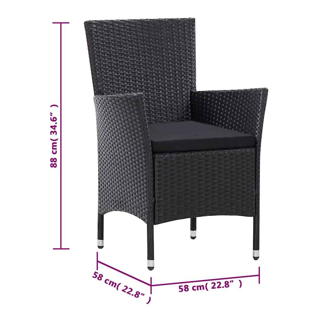 Set da Pranzo da Giardino 9 pz con Cuscini in Polyrattan Nero