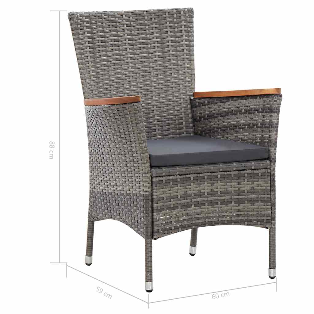 Set da Pranzo da Giardino 7 pz con Cuscini in Polyrattan Grigio