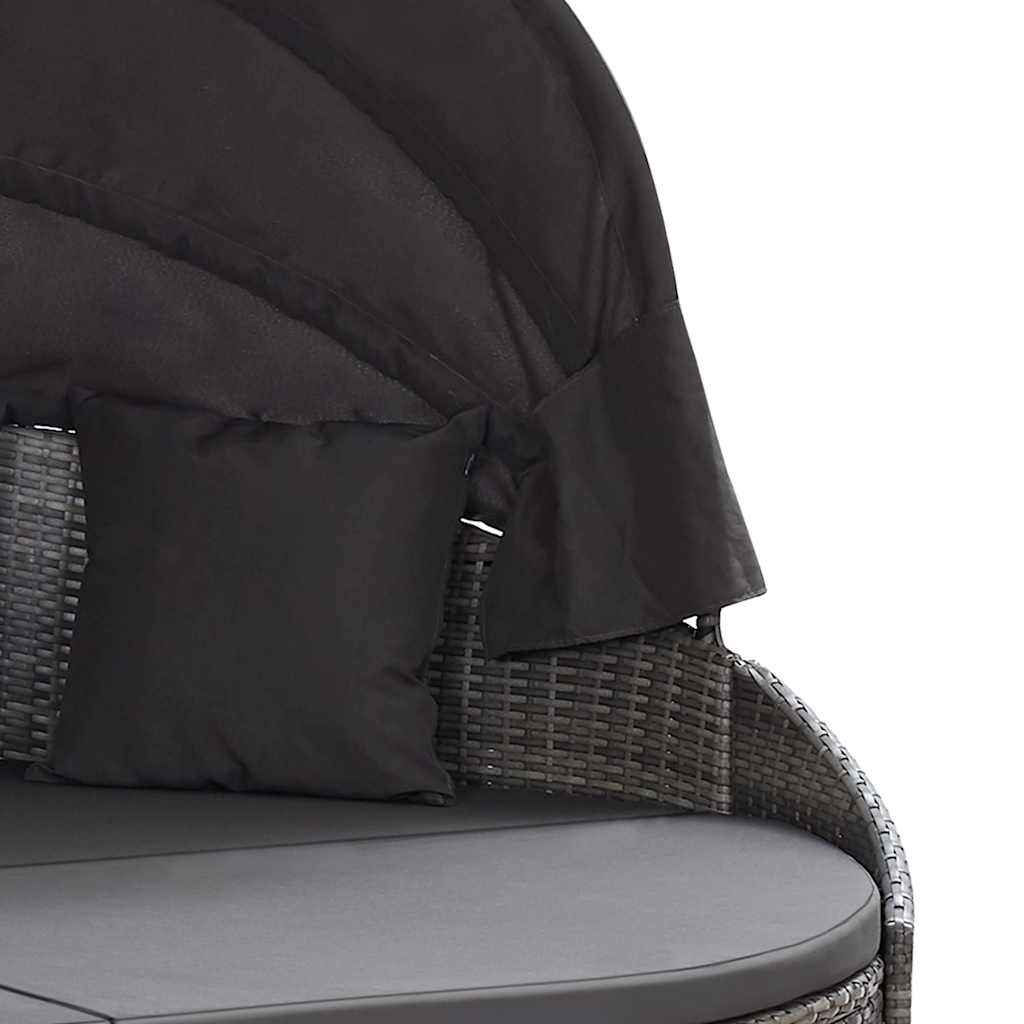 Lettino Prendisole con Baldacchino in Polyrattan Grigio