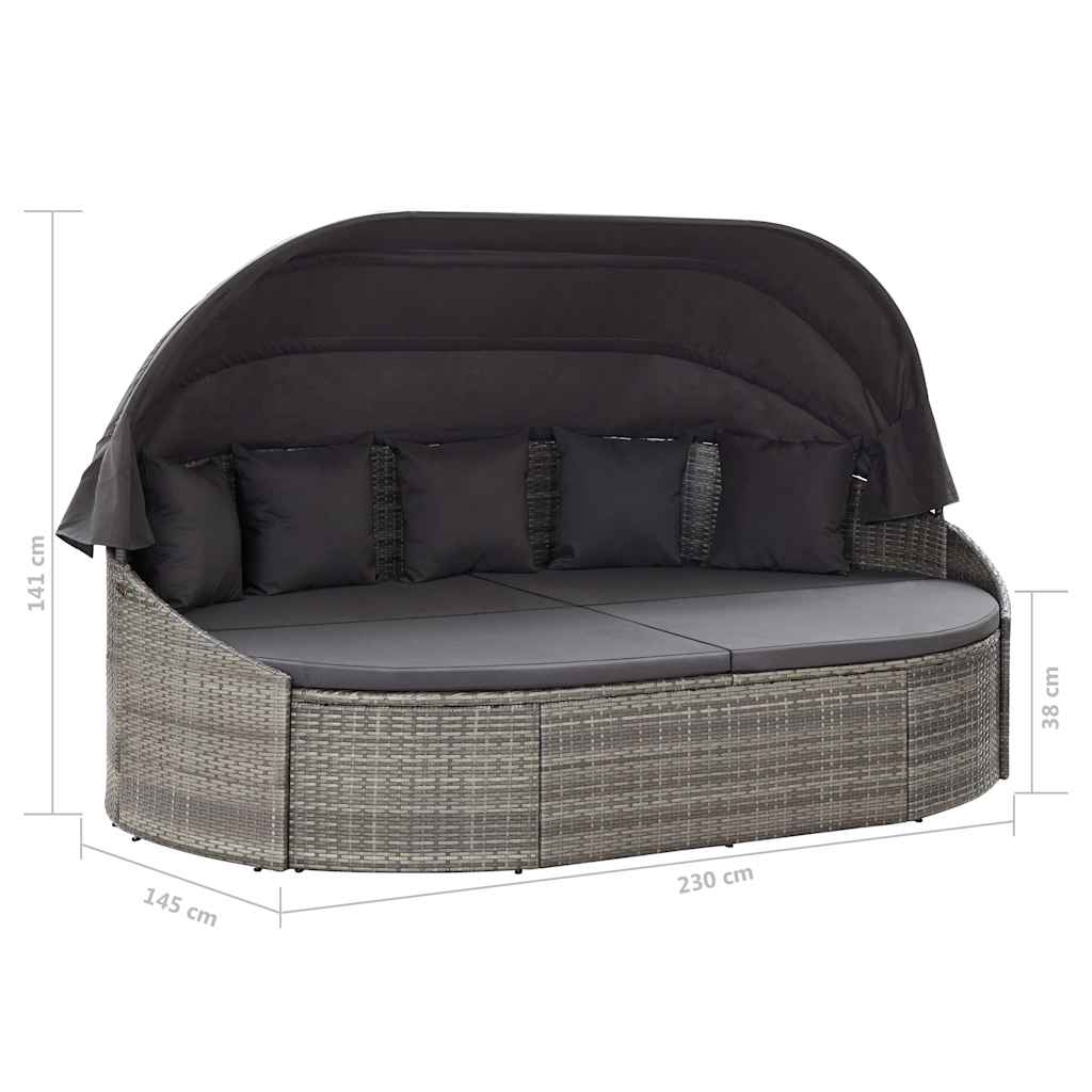 Lettino Prendisole con Baldacchino in Polyrattan Grigio