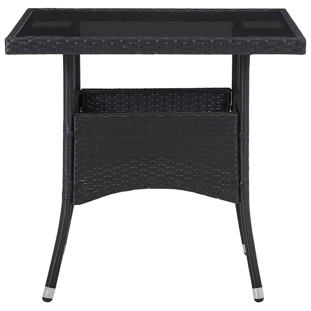 Tavolo da Pranzo per Giardino in Polyrattan Nero e Vetro