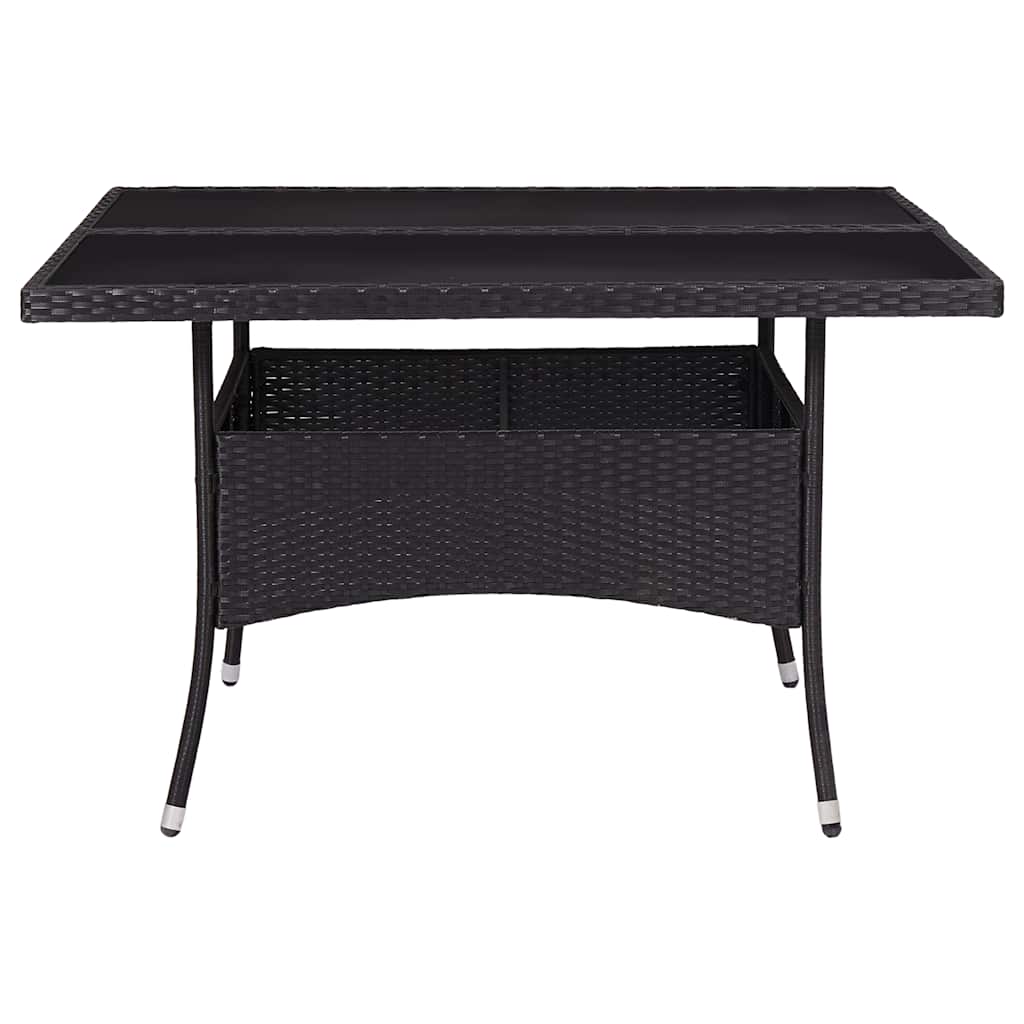 Tavolo da Pranzo per Giardino Nero in Polyrattan e Vetro
