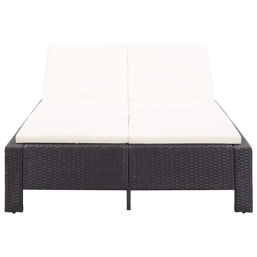 Lettino Prendisole a 2 Posti con Cuscino Nero in Polyrattan