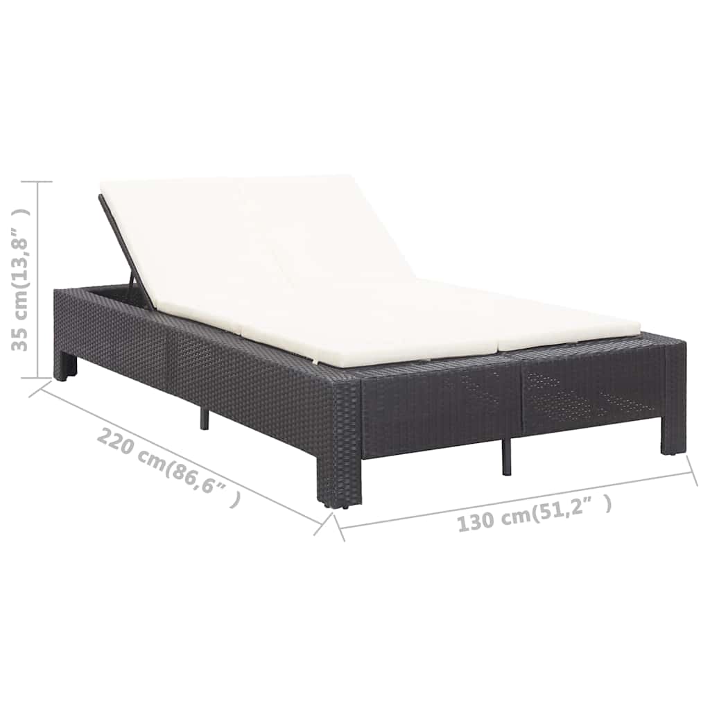 Lettino Prendisole a 2 Posti con Cuscino Nero in Polyrattan