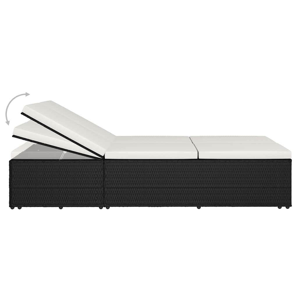Lettino Prendisole Trasformabile con Cuscino Polyrattan Nero