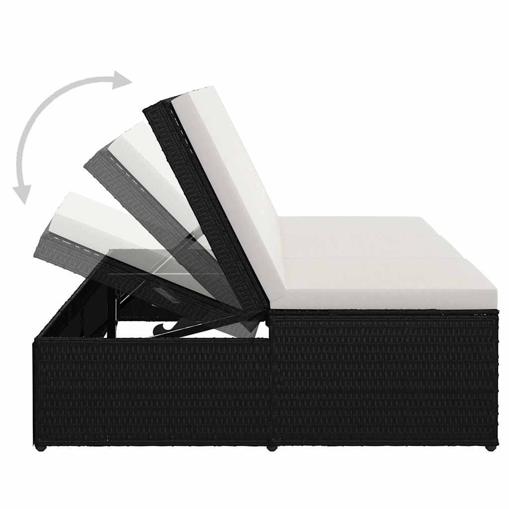 Lettino Prendisole Trasformabile con Cuscino Polyrattan Nero