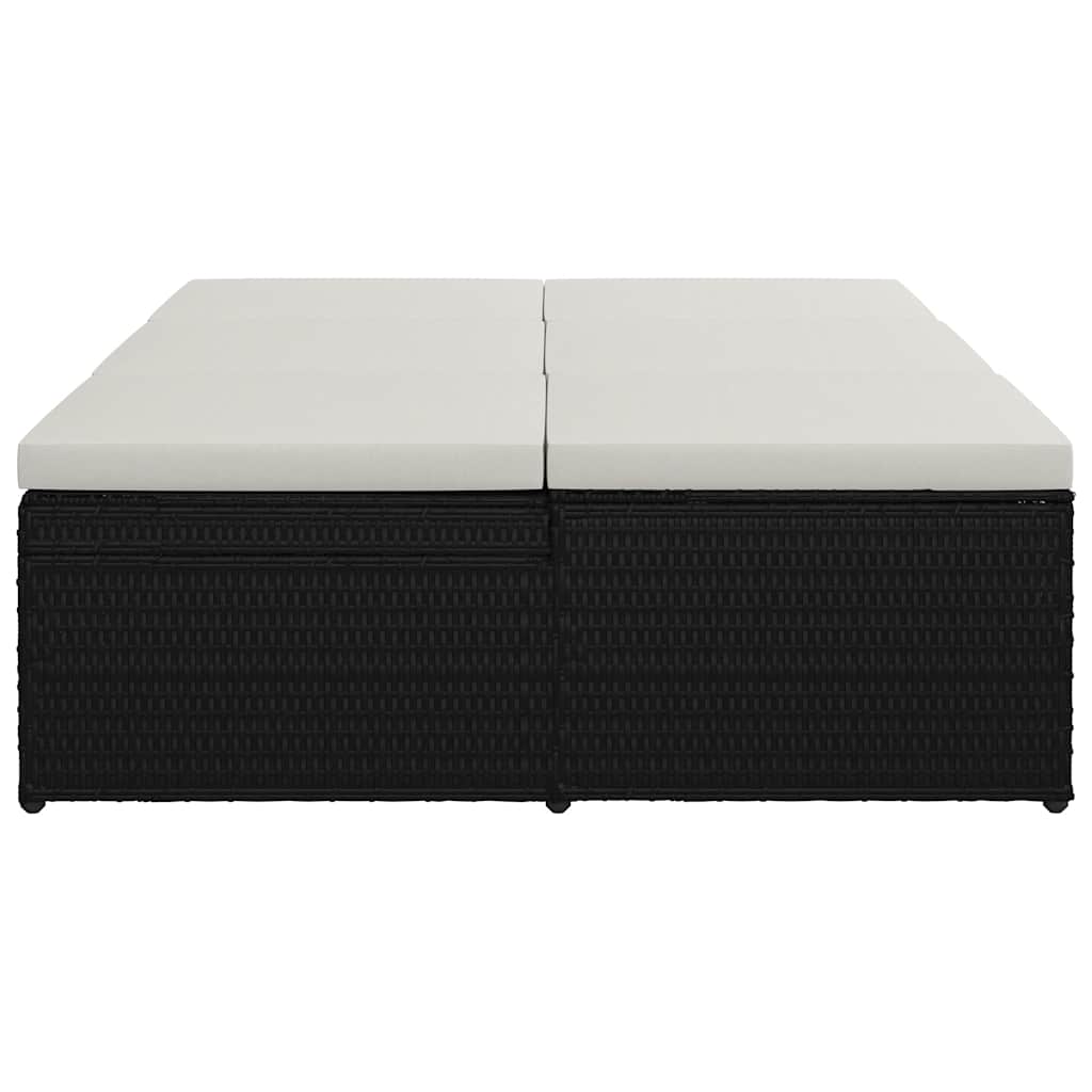 Lettino Prendisole Trasformabile con Cuscino Polyrattan Nero