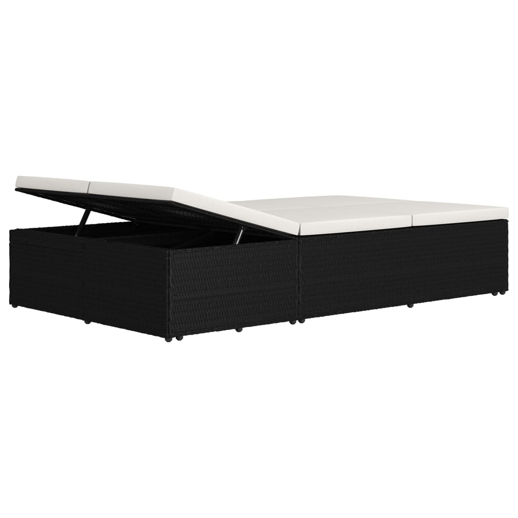 Lettino Prendisole Trasformabile con Cuscino Polyrattan Nero