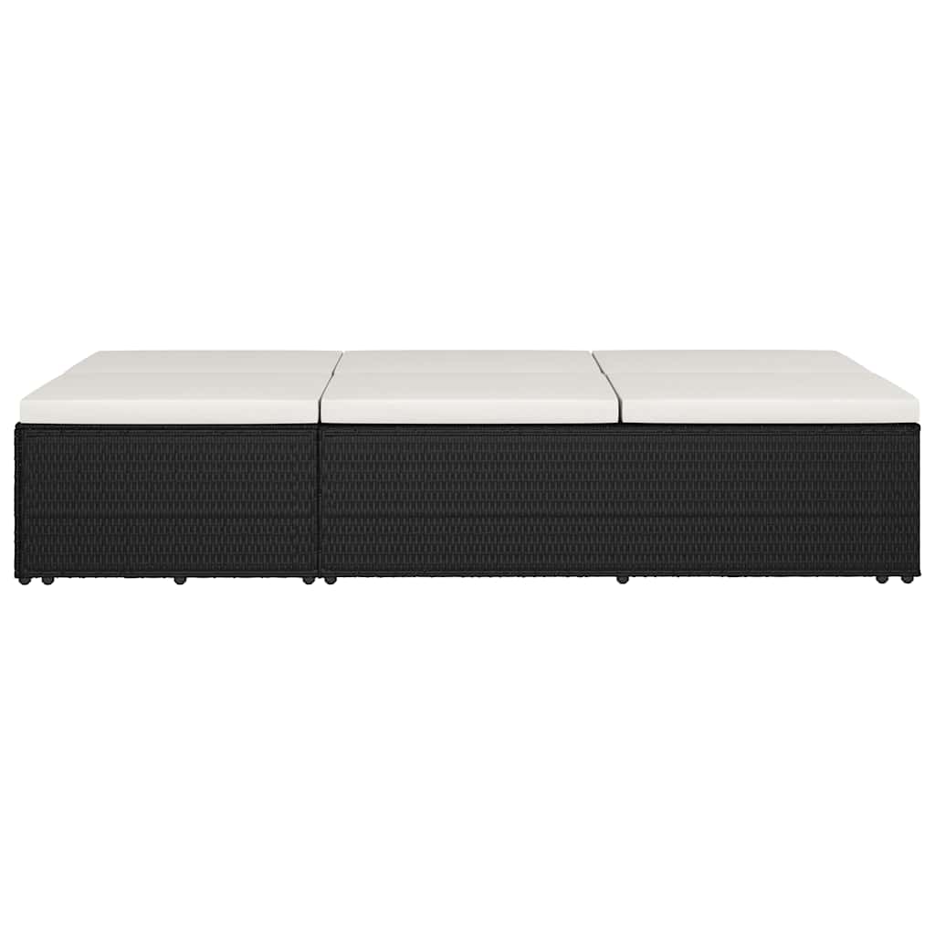 Lettino Prendisole Trasformabile con Cuscino Polyrattan Nero