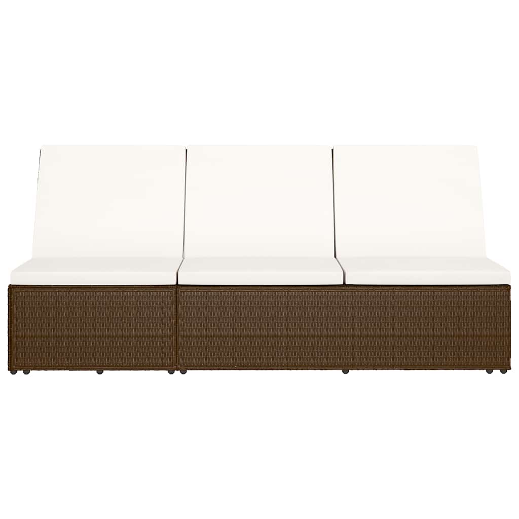 Lettino Prendisole Trasformabile con Cuscino Polyrattan Marrone