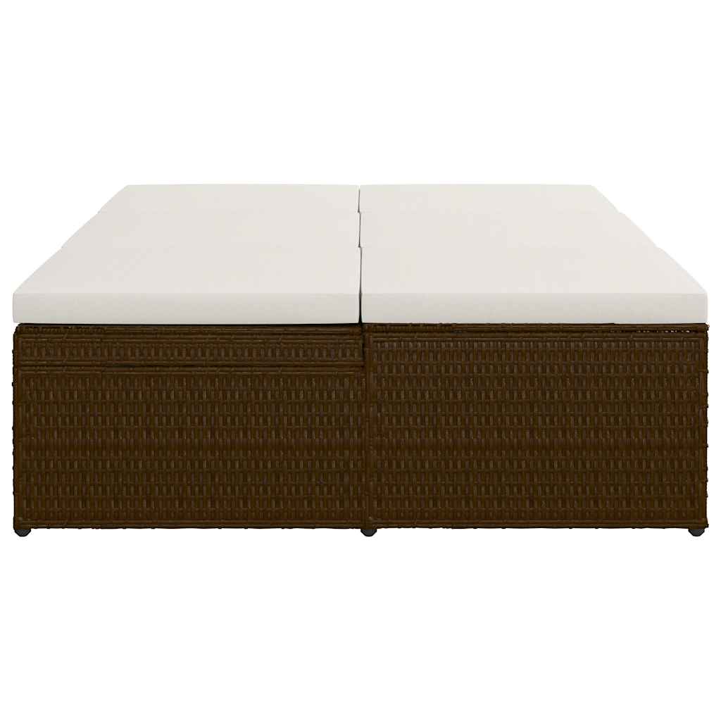 Lettino Prendisole Trasformabile con Cuscino Polyrattan Marrone